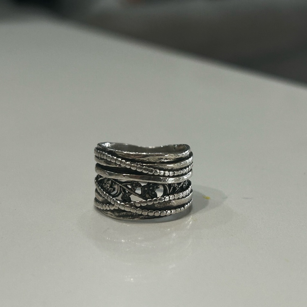 Vintage Style Silver Statement Ring - Boho Filigree Design